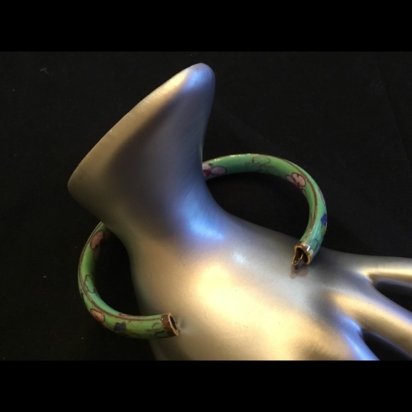 Chinese Cloisonné Green Enamel Bangle Bracelet - Picture 3 of 6